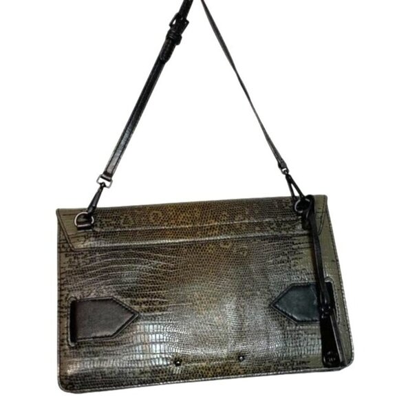 Derek Lam 10 Crosby Taupe/Gray Lizard Embossed Leather Clutch Crossbody - Picture 4 of 10